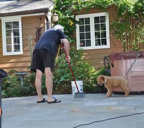 our pennsylvania bluestone patio gets a face lift, diy, patio, tiling, We swept away and used our shop vacuum before applying a cleaning solution