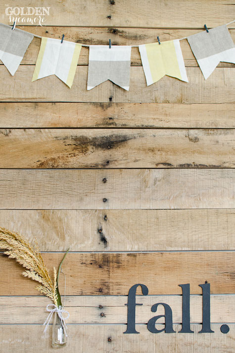 how i jumped on the pallet art bandwagon, crafts, pallet, repurposing upcycling, Our simple but beautiful fall decor A simple banner one sprig of wheat and a simple statement helps this display to let the pallet s beauty show through