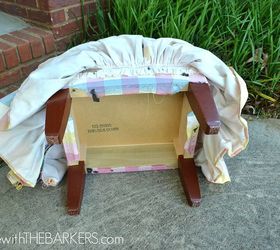 how to reupholster a foot stool, painted furniture, reupholster, Remove skirt in order to make stool more modern