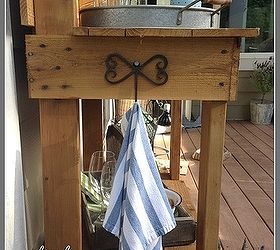 potting table turned serving station, gardening, home decor, outdoor furniture, outdoor living, painted furniture, patio