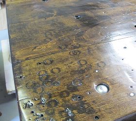 mechanics table to kitchen island, diy, how to, painted furniture, woodworking projects, A closeup showing some of the left behind work marks There are so many we often sit and try and guess what the original owner was trying to do