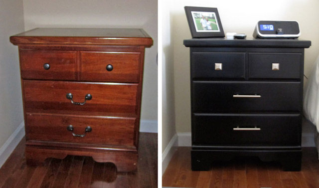 from traditional to modern master bedroom furniture makeover, bedroom ideas, painted furniture, Before After Nightstand