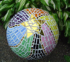 bowling ball mosaic art, crafts, gardening, repurposing upcycling