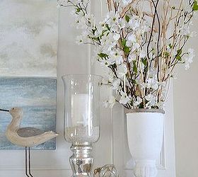 our 2013 coastal mantel, home decor, I also added manzanita branches to our vases
