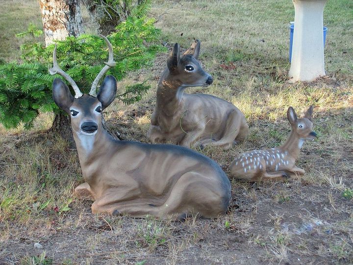 restoring concrete statuary, concrete masonry, landscape, painting, Meet my father s deer family They ve sat in his front yard for over 30 years