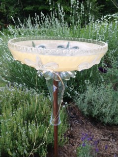 repurposed glass light shades, Perfect for butterflies to drink from