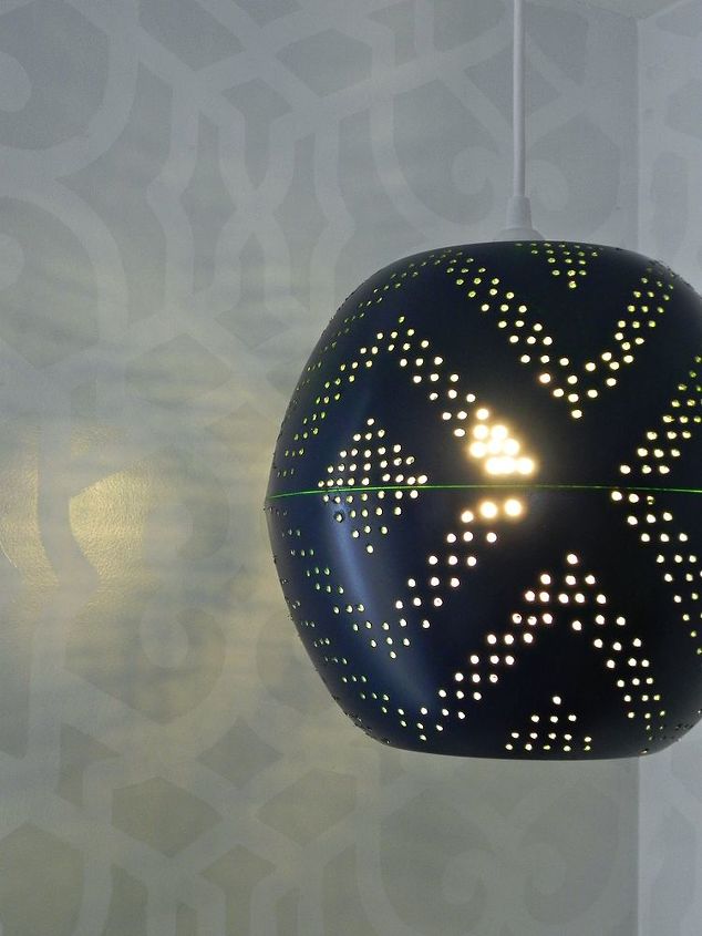 west elm inspired perforated globe pendant, diy, how to, lighting, The lamp throws great light and shadows