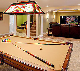 basement finish in belleville il, basement ideas, entertainment rec rooms, home decor, Pool table overlooking the theater room
