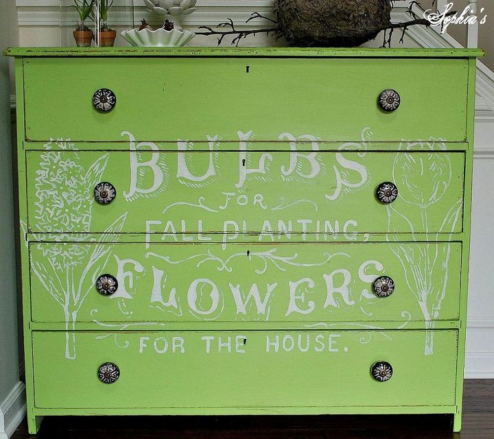 20 dreamy dresser makeovers, painted furniture, I m in love with this lime color and the graphic is gorgeous