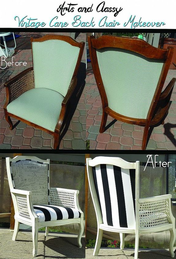 cane back chair makeover, painted furniture, Before and After