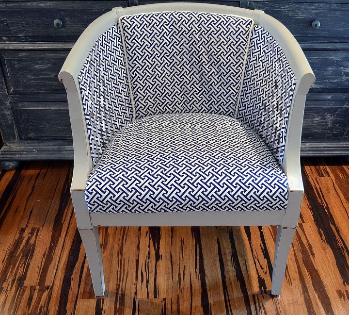 damaged cane chair gets fabric makeover how to pics, Hot Glue Furniture tacks staples and lots of tucking
