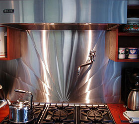 stainless steel, Brushed Stainless Steel Backsplash with Sunrise Pattern