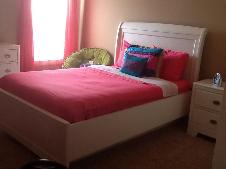 q girls white bedroom furniture, bedroom ideas, home decor, painted furniture, White sleigh bed