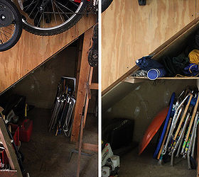 organized garage and workshop, garages, organizing, storage ideas, Claiming storage in unused space under the stairs