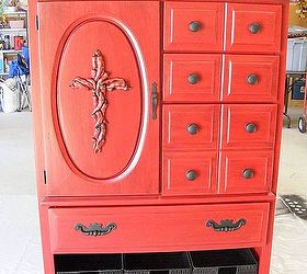 re purpose dumpster chest of drawers, painted furniture, The finished Chest with black and red paint and used a thin coat of black to antique it