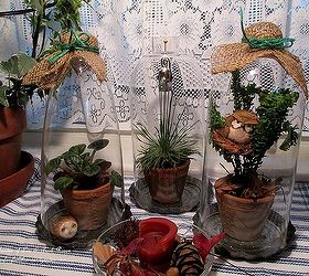 lamp glass cloches, crafts, kitchen window display three lamp glass cloches with houseplants