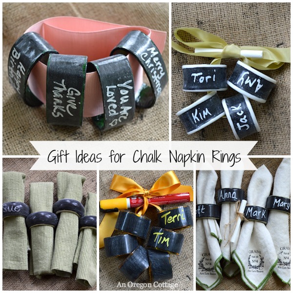 diy chalkboard napkin rings placemats, chalkboard paint, crafts, thanksgiving decorations, Ideas for the many styles of napkin rings to be found at thrift stores