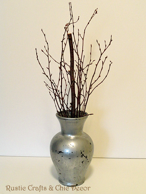 recycled glass vases, crafts, painting, I gave this one a distressed paint look and then simply added some birch branches to it