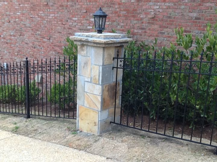 columns and landscaping, concrete masonry, curb appeal, landscape, lawn care
