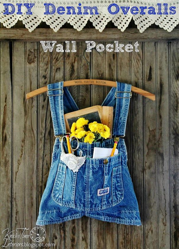 repurposed overalls wall pocket, repurposing upcycling