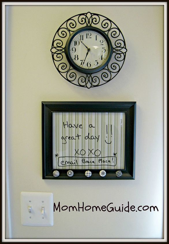 creating an entry way, foyer, home decor, The clock and the DIY picture frame dry erase board by my home s front door