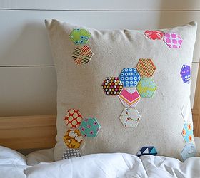 scattered hexagon pillow, crafts, Scattered hexagons appliqu d onto a zippered pillow cover