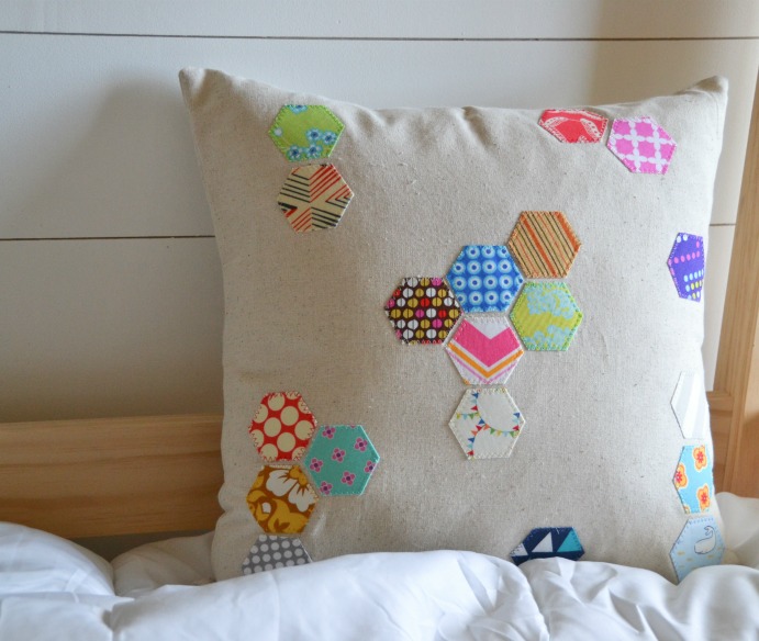 scattered hexagon pillow, crafts, Scattered hexagons appliqu d onto a zippered pillow cover