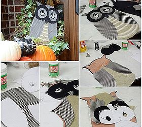 four outdoor halloween projects, crafts, decoupage, halloween decorations, outdoor living, seasonal holiday decor, Easy Halloween Friends are a breeze to make using thin plywood fabric and a little outdoor Mod Podge Tutorial on the blog