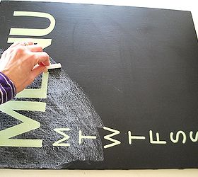easy canvas chalkboard menu, chalkboard paint, crafts, In order to look and work like a chalkboard you ll need to condition the surface by rubbing the side of a piece of chalk over the whole thing and then rubbing with a soft cloth
