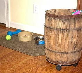 dog food storage vintage style, cleaning tips, repurposing upcycling, The barrel can easily be rolled to Sherman s eating area when it is meal time