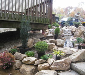 before during after patio and waterfall, curb appeal, landscape, outdoor living, patio, ponds water features, Placing the plants