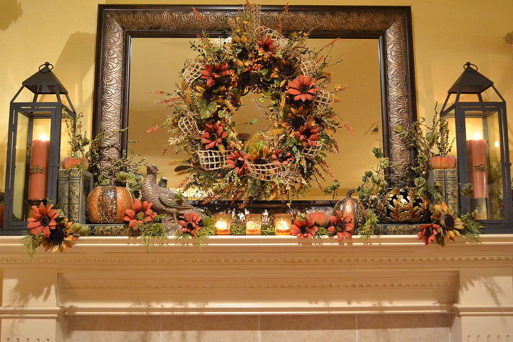 my fall mantel with a warm glow, seasonal holiday d cor, wreaths