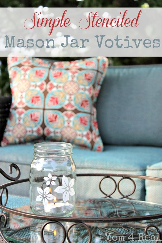 stenciled mason jar votives, crafts, mason jars, outdoor living, Stenciled Mason Jar Votive Holders