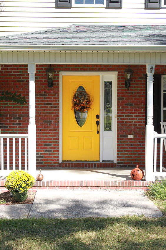 a yellow front door, curb appeal, doors, painting, Welcome