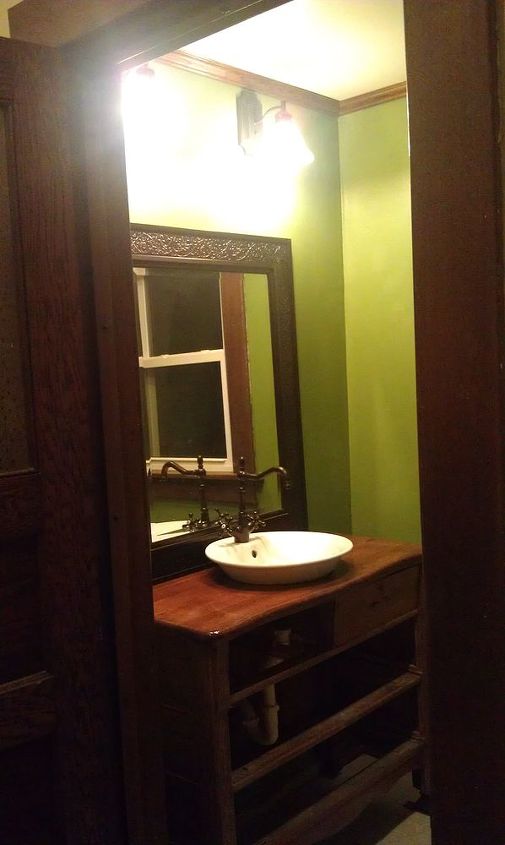 update new photos of the almost complete main floor powder room we re putting on, bathroom ideas, home decor, getting ready to hang the mirror