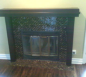 custom fireplace with glass tile, fireplaces mantels, home decor, hvac, living room ideas, tiling, Custom fireplace with glass tile