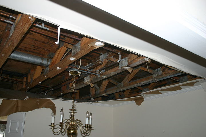 these photos are of a townhouse that were just starting work on the owner went away, home maintenance repairs, Ceiling of dining room