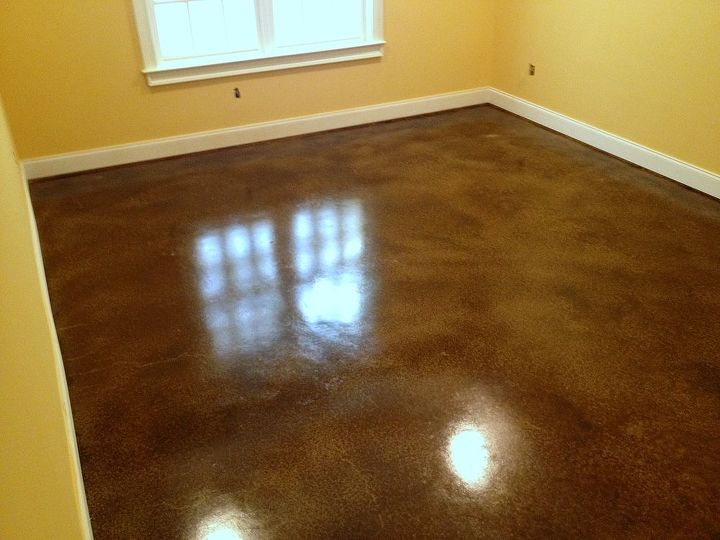 eco friendly floor staining can transform cracks lines from dark to light our, flooring, garages, Wider view of bedroom