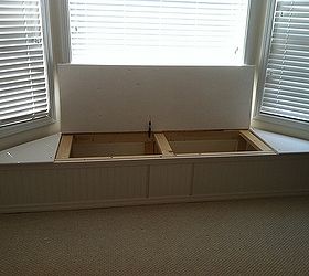 bay window flip top storage bench, Piano hinge lid made from 3 4 plywood with bull nose molding attached to front