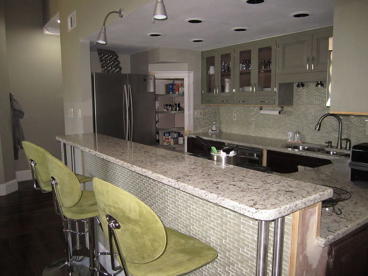 remodeling an 83 year old condominium atlanta, home improvement, The Kitchen With extended bar and glass mosaic facade