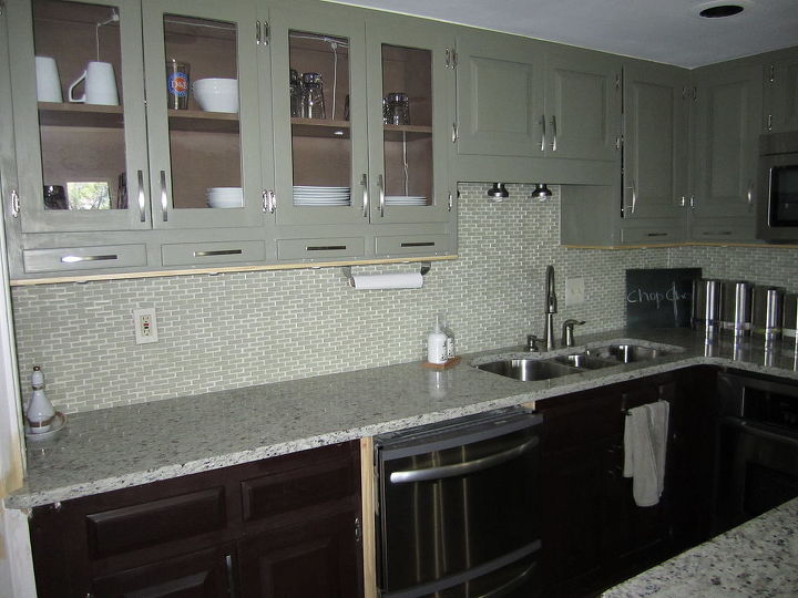 remodeling an 83 year old condominium atlanta, home improvement, The contrasting cabinets stain and paint with marble counter tops