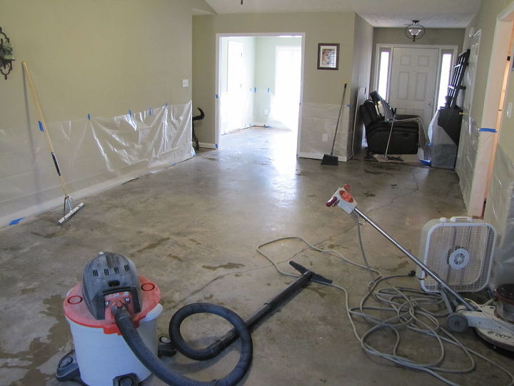 acid stained concrete floor project, concrete masonry, flooring, painting, wet vac to clean up