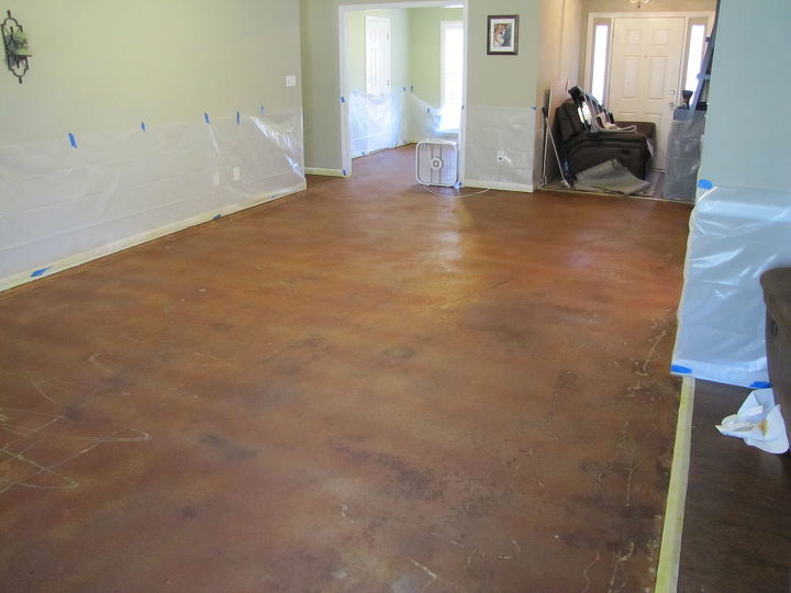 acid stained concrete floor project, concrete masonry, flooring, painting, first acid stain coat