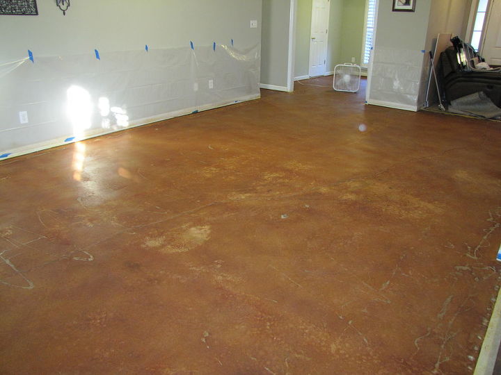 acid stained concrete floor project, concrete masonry, flooring, painting, second coat