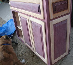 purple heart and birch cabinet, the inspector checking things out lol