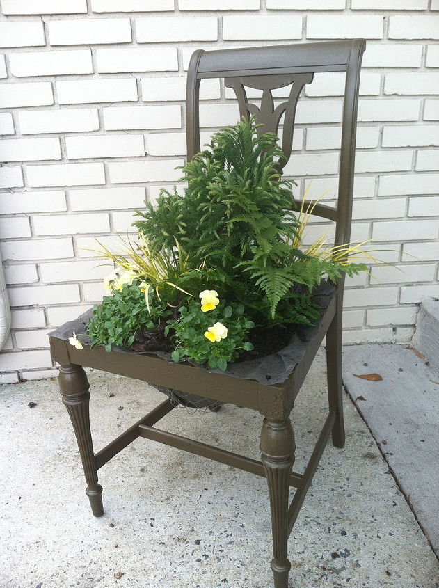 planter made out of an old chair, gardening, repurposing upcycling
