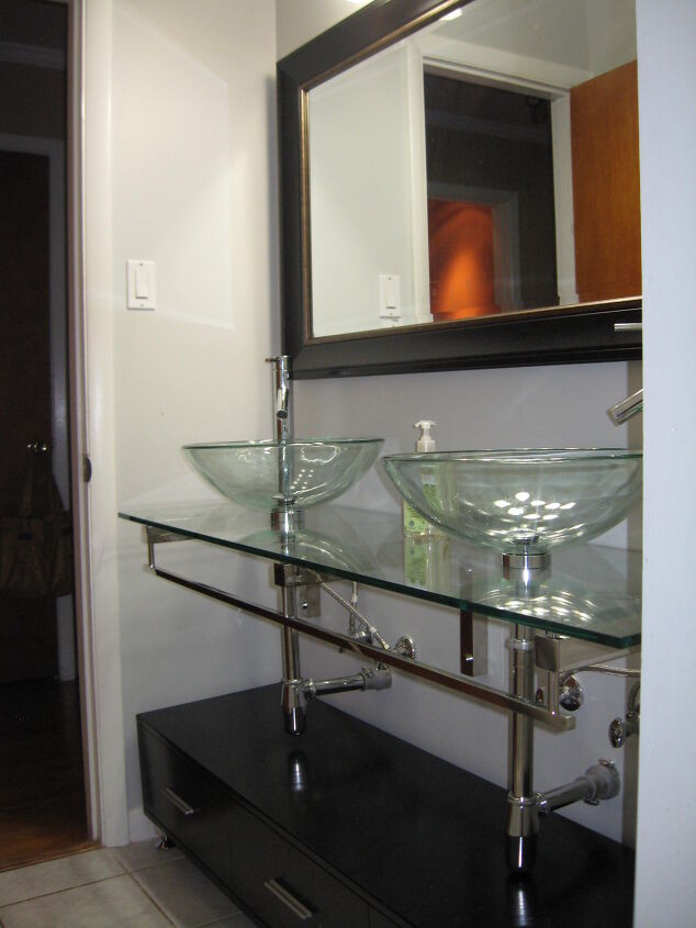 improve the narrow bathroom makes me to order the glass top vanity but width of the, After