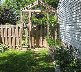 my husband made this arbor over the summer the twine between the posts help the, gardening, Arbor