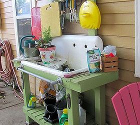 potting bench, doors, outdoor living, repurposing upcycling, The bench is in heavy use already