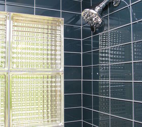do you mind if i share a few photos of a mid century modern bathroom we remodeled, bathroom ideas, home decor, The original bathroom had a cross reed glass window so we decided to honor that with this cross reed glass block